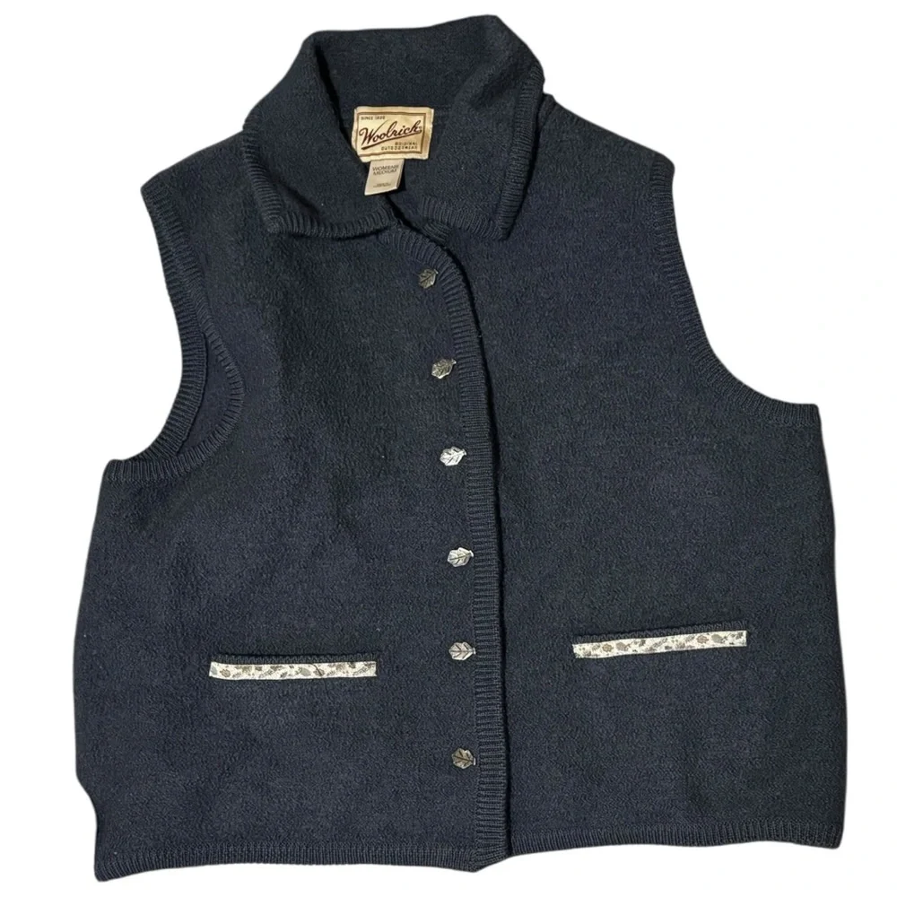 VTG Woolrich Gray Pure New Wool Sweater Vest Transitional Fall Leaves Autumn - M - Picture 6 of 14